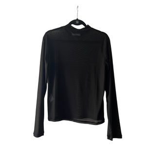 NWOT OAK + FORT Sheer Mesh Long Sleeve Mock Neck Tee in Black sz L